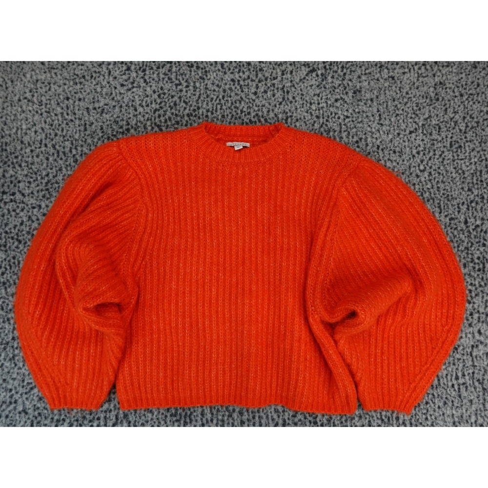 Topshop Womens Orange Ribbed Knit Balloon Sleeve Crewneck Sweater US 4-6 S
